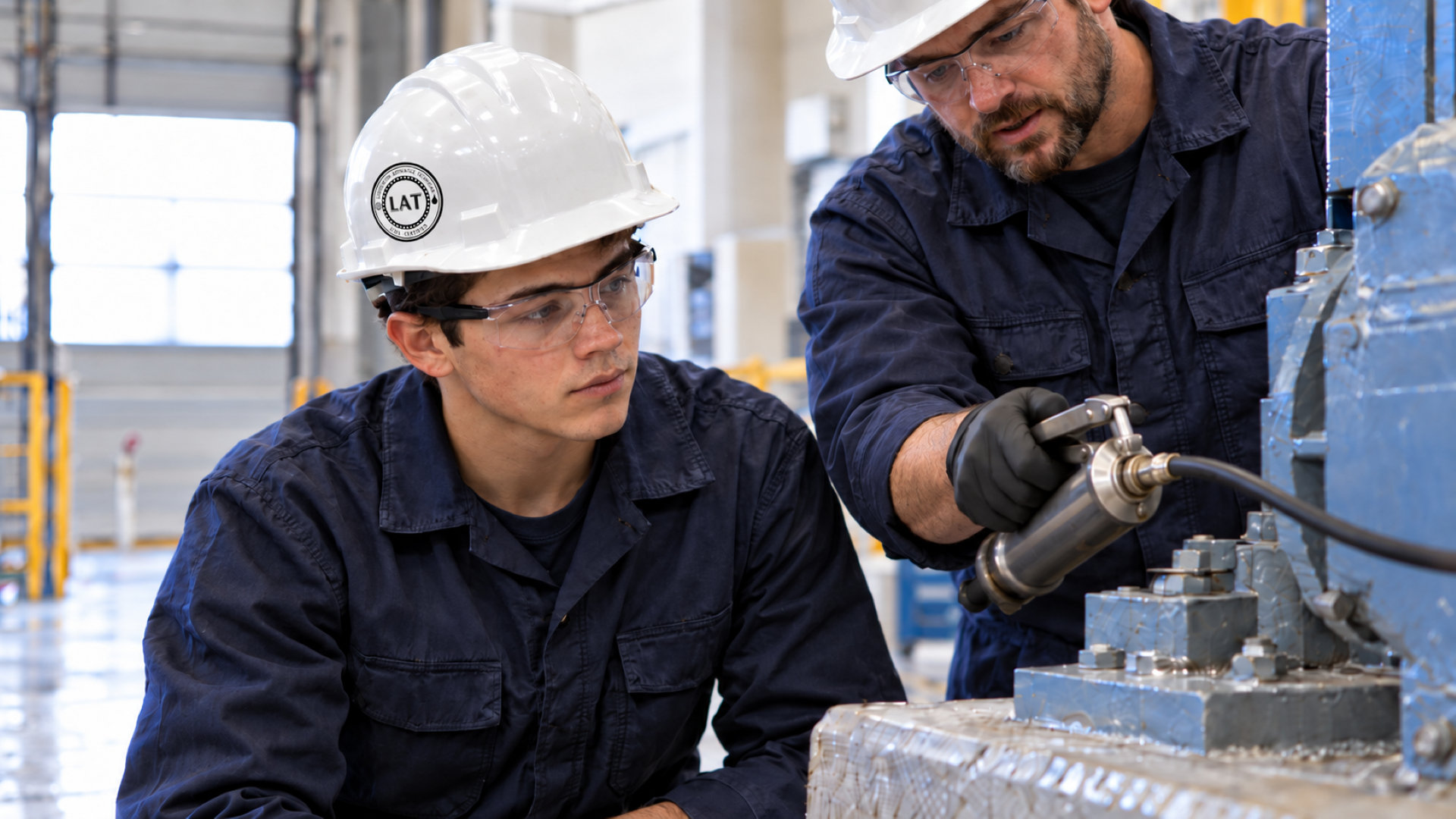 A lubrication apprentice learning from an experienced technician